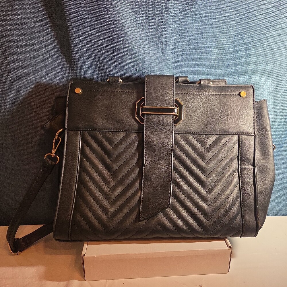 Satchel Chevron Quilted Faux Leather Purse Tote Classic Vibe - Picture 16 of 16